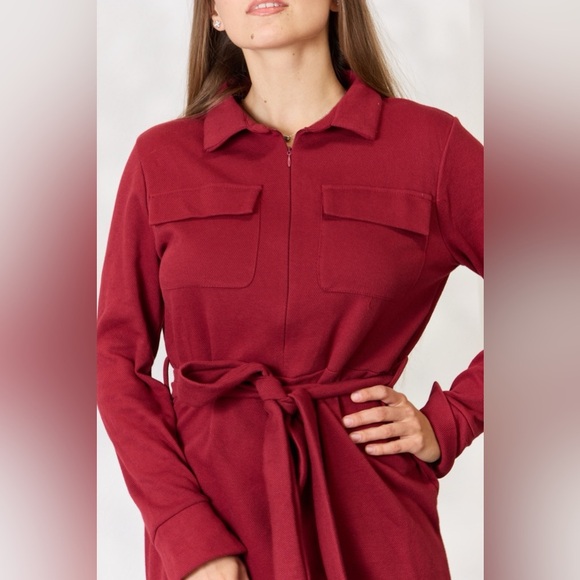 Culture Code Tie Front Half Zip Long Sleeve Shirt Dress - Picture 13 of 16